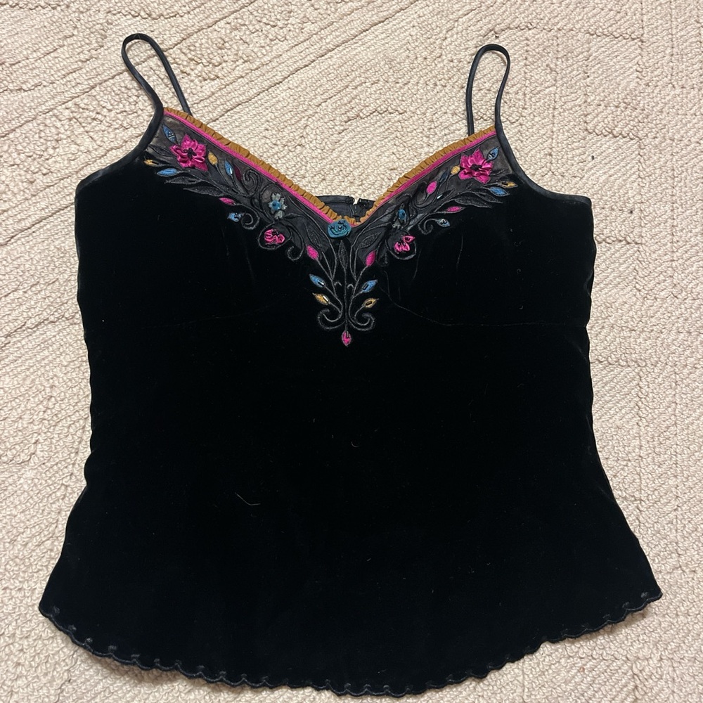 Authentic Vintage Embroidered velvet Whimsigoth embellished corset bustier 90s
